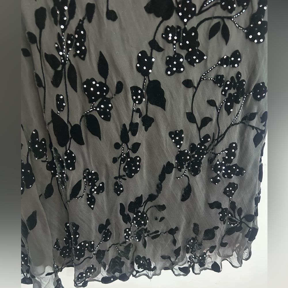 XSCAPE Black Velvet Burnout Silk Beaded Maxi Skirt 16 Formal Evening Wedding - Picture 11 of 15